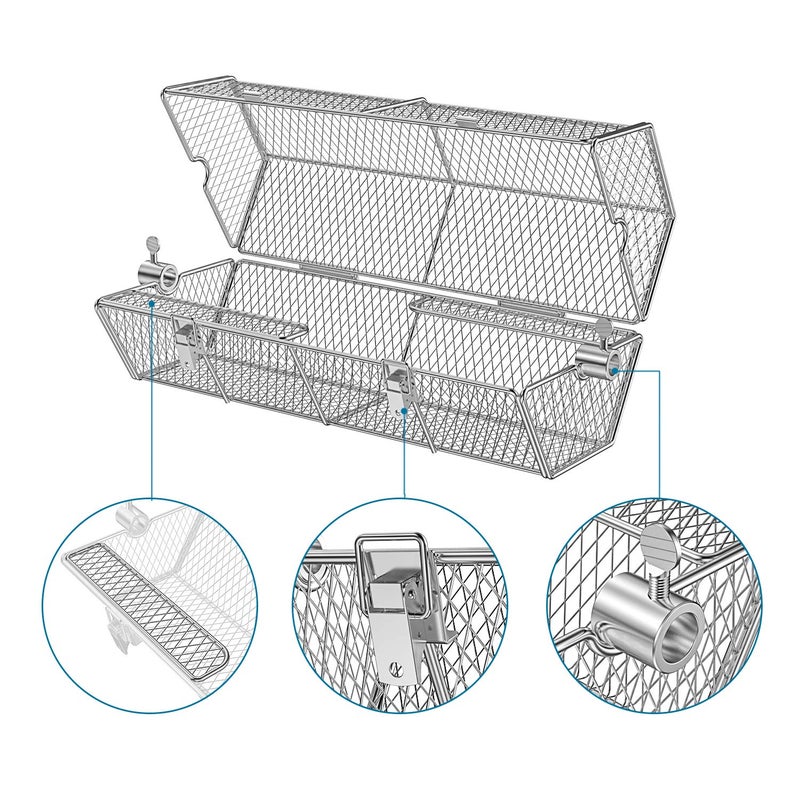 Skyflame Stainless Steel Round Tumble Rotisserie Grill Basket for Partitioned Food Grilling - Fits for 5/16 Inch Square, 3/8 Inch Square, 3/8 Inch Hexagon, 1/2 Inch Hexagon Spit Rods - Image 3